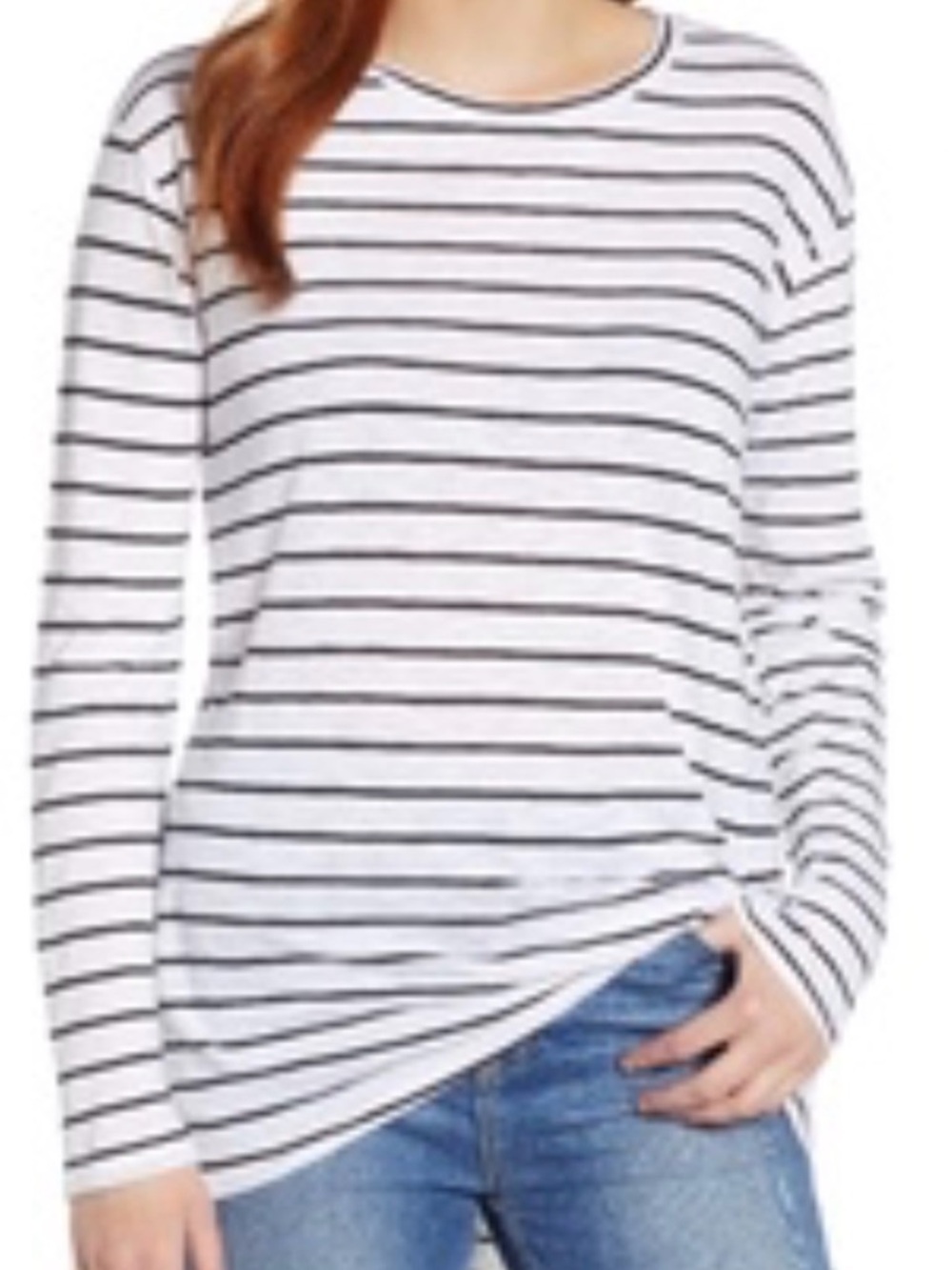 NWOT Caslon Long-Sleeve Crewneck Top - White/Black